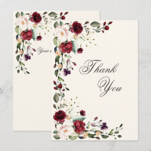 Burgundy Pink Watercolor Floral  Thank You Card