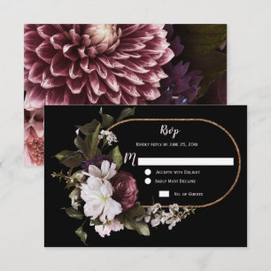 Burgundy Pink White Floral Gold Frame RSVP