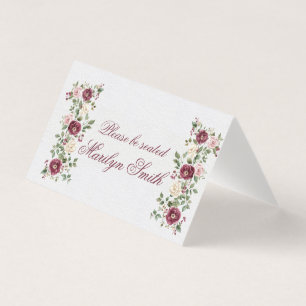 Burgundy Pink White Peony Wedding Name Place Card