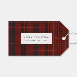 Burgundy Plaid Pattern Hand Drawn Tartan Lines Gift Tags