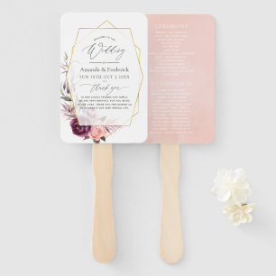 Burgundy Plum and Blush Floral Geometric Wedding Hand Fan