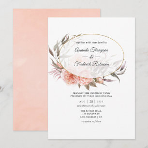 Burgundy Plum and Blush Floral Geometric Wedding Invitation