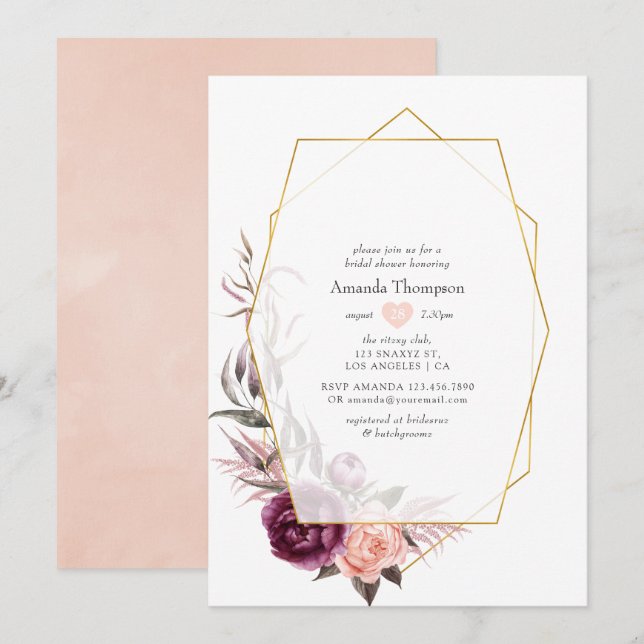 Burgundy Plum and Blush Geometric Bridal Shower Invitation (Front/Back)