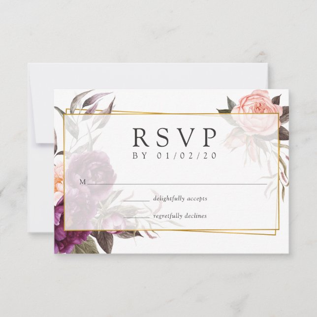 Burgundy Plum and Blush Geometric Wedding RSVP Card (Front)