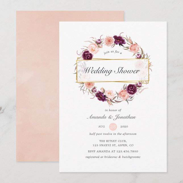 Burgundy Plum and Blush Geometric Wedding Shower Invitation (Front/Back)