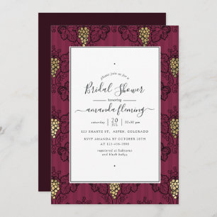 Burgundy Plum and Gold Wine Tasting Bridal Shower Invitation