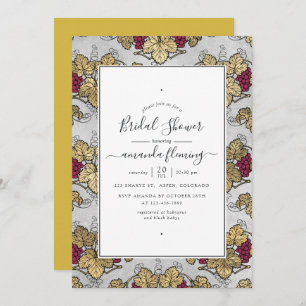 Burgundy Plum and Gold Wine Tasting Bridal Shower Invitation