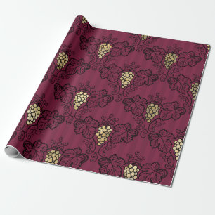 Burgundy Plum and Gold Wine themed Wrapping Paper