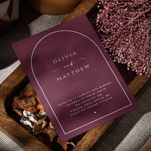 Burgundy / Plum arch minimalist fall wedding QR Invitation