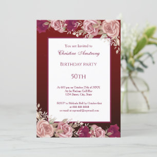 Burgundy Plum Birthday Party Elegant Modern Invitation