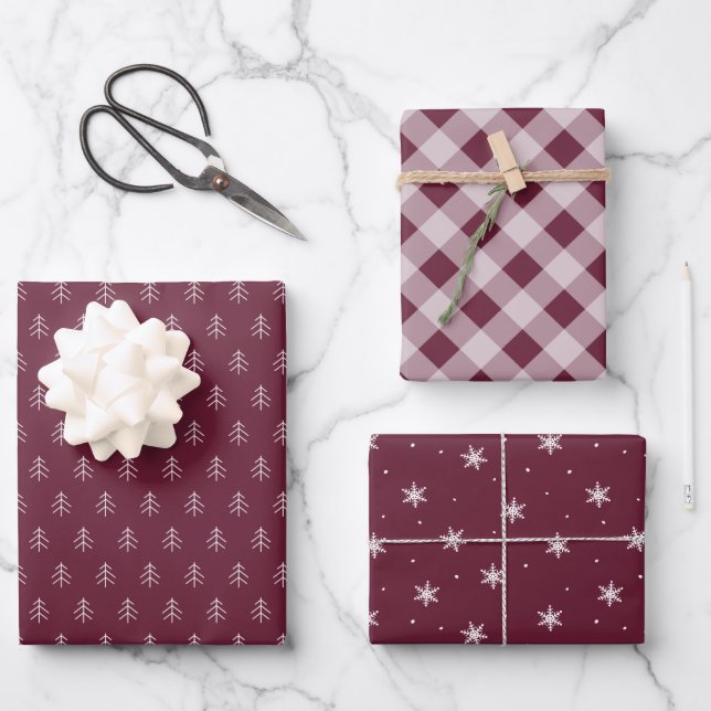 Burgundy Plum | Coordinating Holiday Pattern Wrapping Paper Sheet (Front)