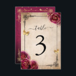 Burgundy Plum Gold Rose Wedding Table Number Cards<br><div class="desc">Simple Instructions: change the number, then add each individual card one at a time to your cart until you have all the numbers you need. Using this unique, rustic parchment DIY template, it is easy to create your own elegant table cards for a fairy tale burgundy and gold party theme....</div>