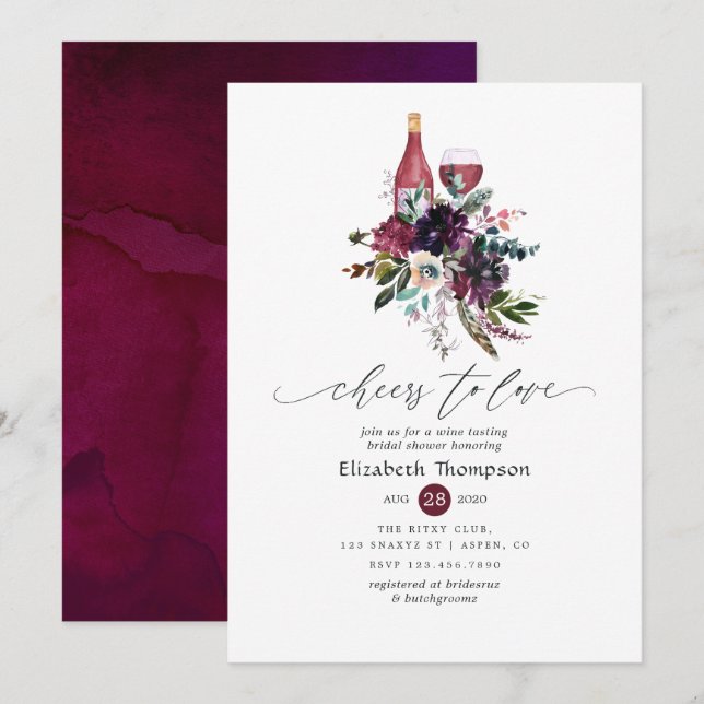 Burgundy Plum Red Wine Tasting Bridal Shower Invitation (Front/Back)