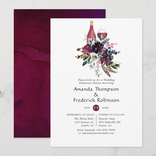 Burgundy Plum Red Wine Tasting Rehearsal Dinner Invitation (Front/Back)