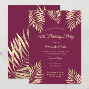 Burgundy Plum Sepia Gold Palms Birthday Party Invitation