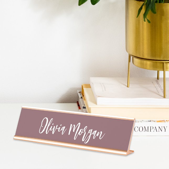Burgundy Plum Sketched Cursive Script Desk Name Plate (Creator Uploaded)