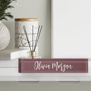 Burgundy Plum Sketched Cursive Script Name Nameplate