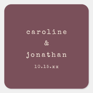 Burgundy Plum Typewriter Winter Wedding Favour Square Sticker