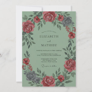 Burgundy Plum Vine Wedding Invitation