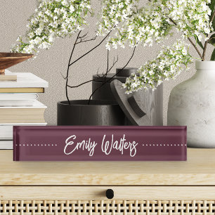 Burgundy Plum Wine Sketched Cursive Script Nameplate