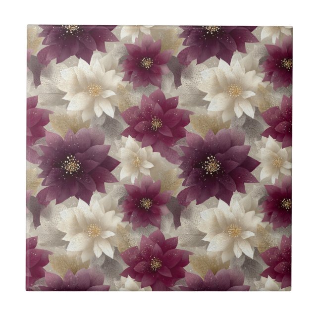 Burgundy Poinsettia Christmas Pattern (1) Tile (Front)