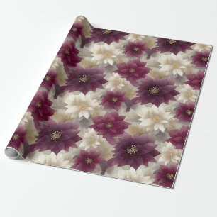 Burgundy Poinsettia Christmas Pattern (1) Wrapping Paper