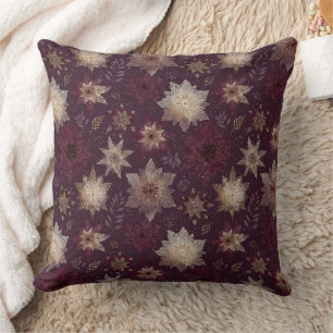 Burgundy Poinsettia Christmas Pattern (2) Cushion