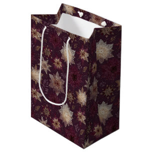 Burgundy Poinsettia Christmas Pattern (2) Medium Gift Bag