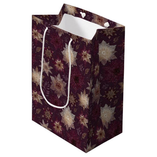 Burgundy Poinsettia Christmas Pattern (2) Medium Gift Bag (Front Angled)