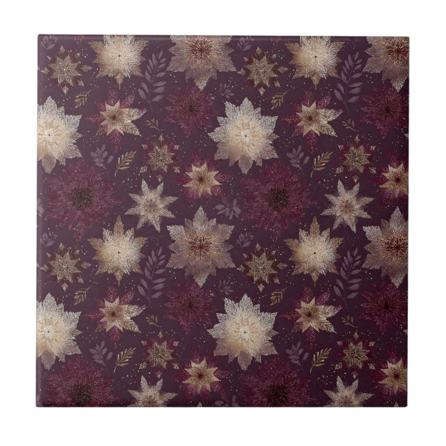 Burgundy Poinsettia Christmas Pattern (2) Tile (Front)