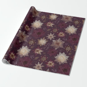 Burgundy Poinsettia Christmas Pattern (2) Wrapping Paper