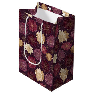 Burgundy Poinsettia Christmas Pattern (3) Medium Gift Bag
