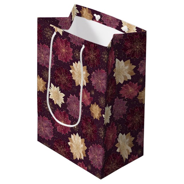 Burgundy Poinsettia Christmas Pattern (3) Medium Gift Bag (Front Angled)