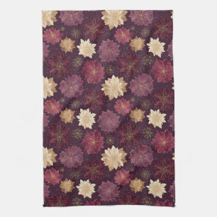Burgundy Poinsettia Christmas Pattern (3) Tea Towel