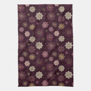Burgundy Poinsettia Christmas Pattern (4) Tea Towel
