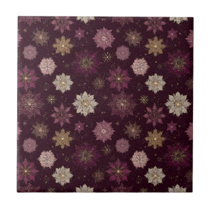 Burgundy Poinsettia Christmas Pattern (4) Tile