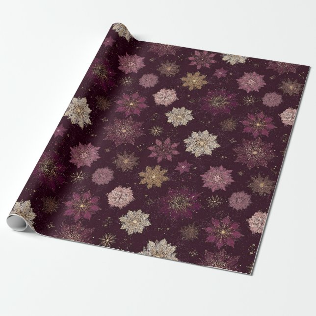Burgundy Poinsettia Christmas Pattern (4) Wrapping Paper (Unrolled)