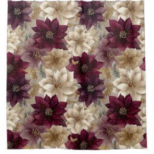 Burgundy Poinsettia Christmas Pattern (5) Shower Curtain
