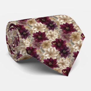 Burgundy Poinsettia Christmas Pattern (5) Tie