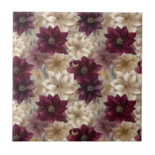 Burgundy Poinsettia Christmas Pattern (5) Tile