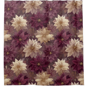 Burgundy Poinsettia Christmas Pattern (6) Shower Curtain
