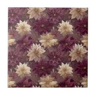 Burgundy Poinsettia Christmas Pattern (6) Tile