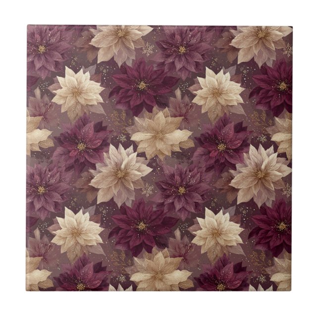 Burgundy Poinsettia Christmas Pattern (6) Tile (Front)