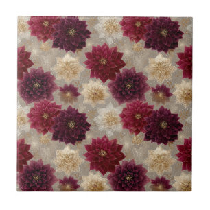 Burgundy Poinsettia Christmas Pattern (7) Tile
