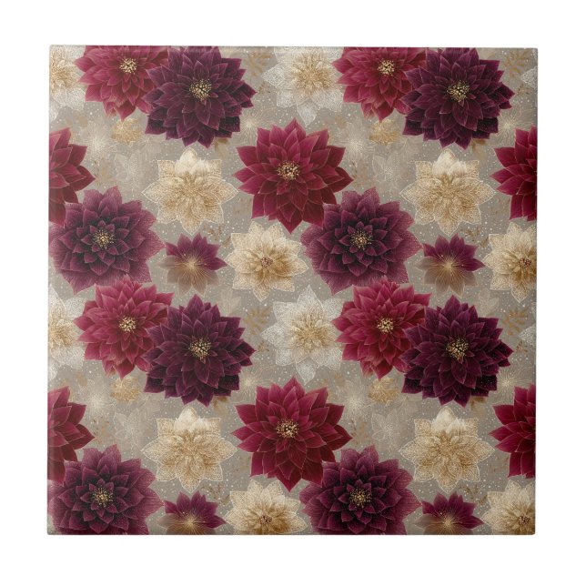 Burgundy Poinsettia Christmas Pattern (7) Tile (Front)