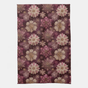 Burgundy Poinsettia Christmas Pattern (8) Tea Towel