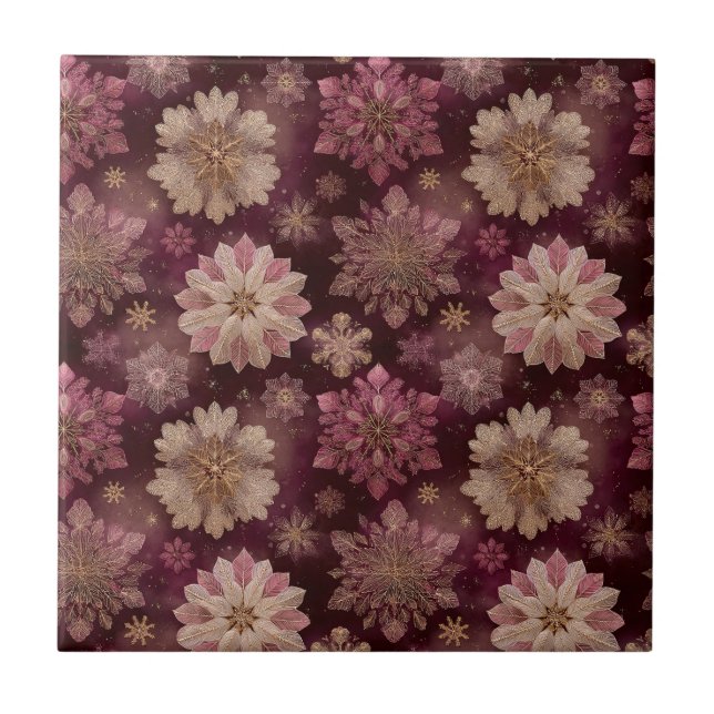 Burgundy Poinsettia Christmas Pattern (8) Tile (Front)