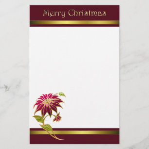 Burgundy Poinsettia Christmas Stationery