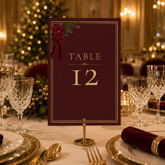Burgundy Poinsettia Holiday Table Number