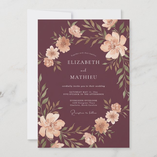 Burgundy Polished Harvest Wedding Invitation (Front)